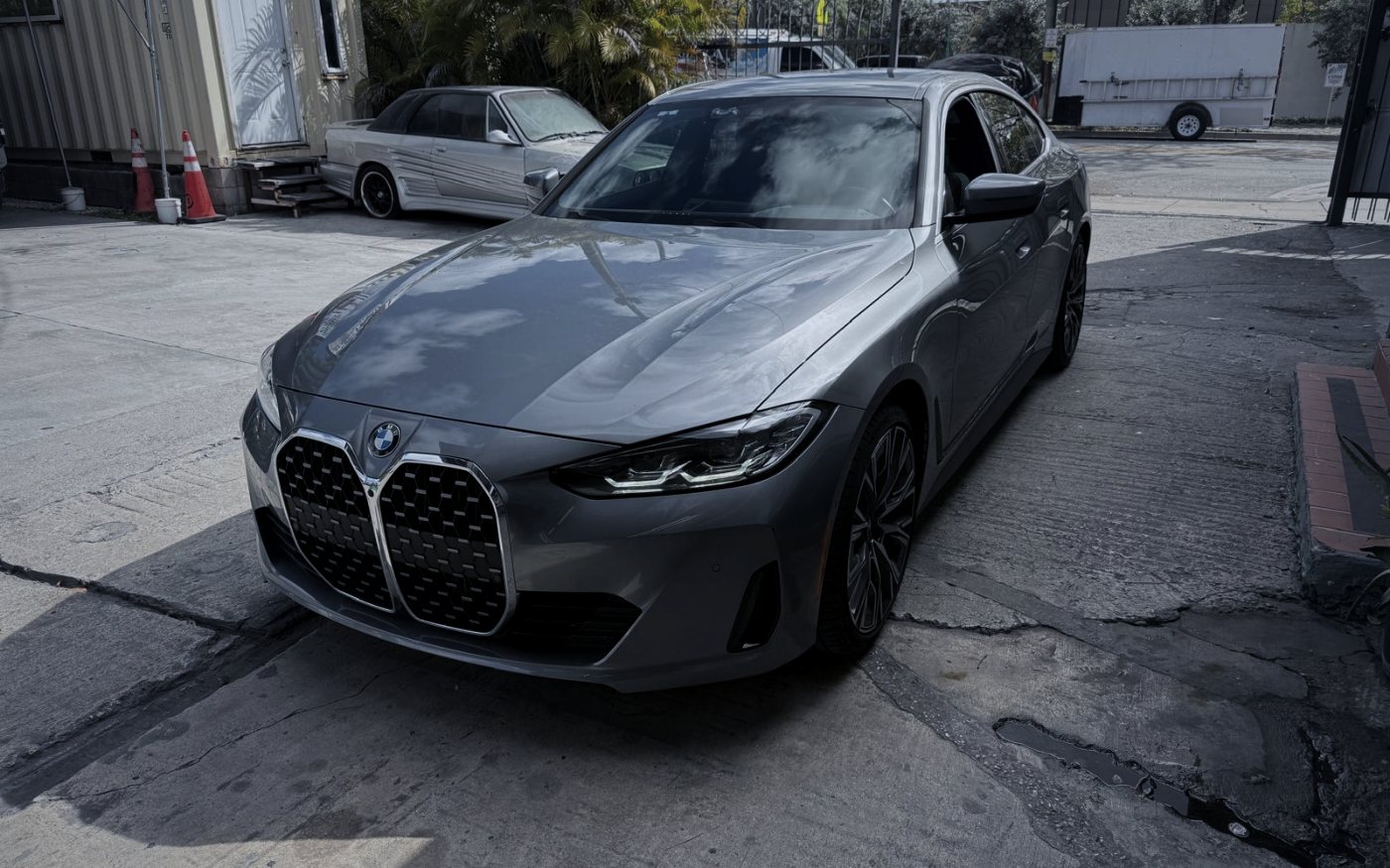 Gray BMW 4 Series Gran Coupe after bodywork at the shop